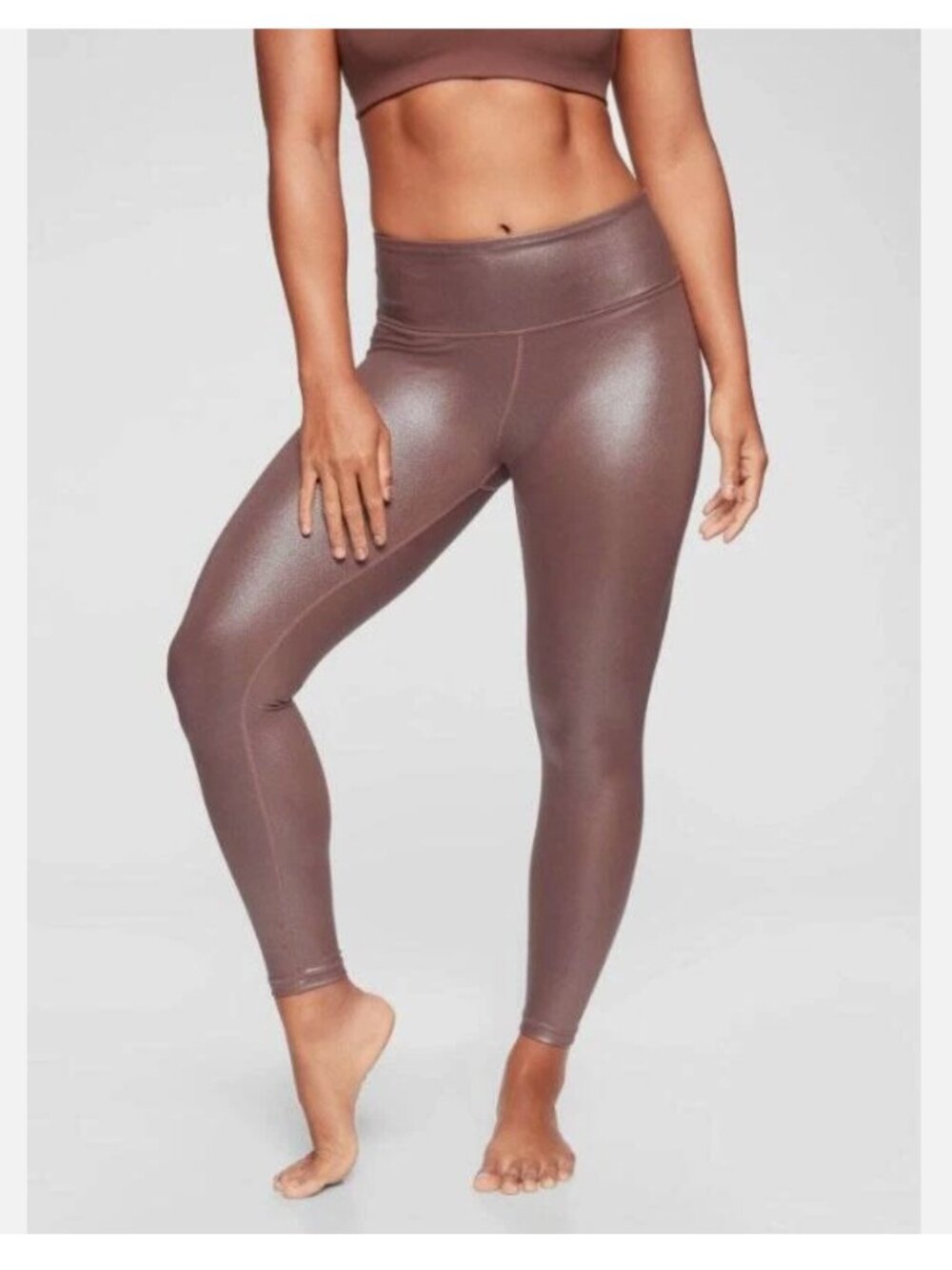 Athleta Elation Shimmer Powervita High Waisted Leggings Cinnamon Brown Women XL